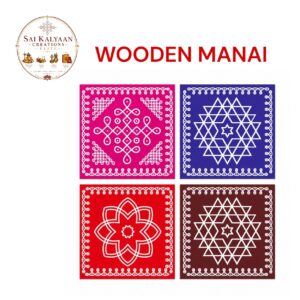 4x4 inch wooden manai with traditional kolam prints