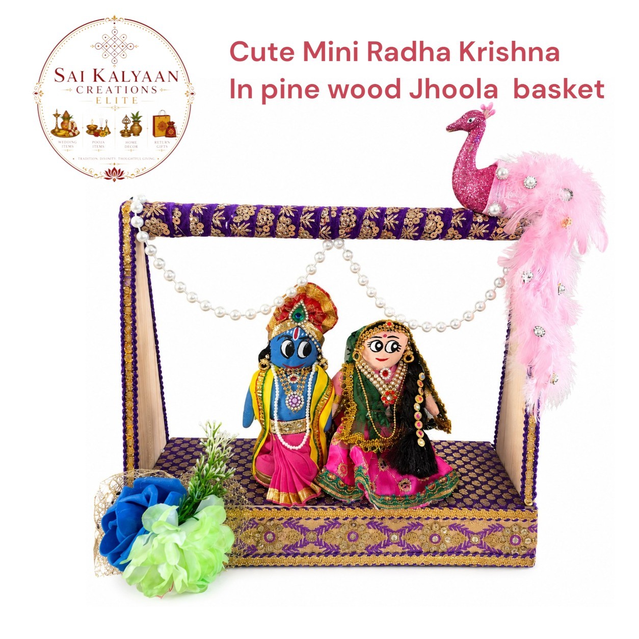 5 Inch Radha Krishna Fabric Dolls with 12 Inch Jhoola 1202836